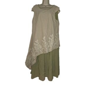 Layered Midi Dress Size 3XL Cap Sleeve Lagenlook Floral Embroided Boho Hippie